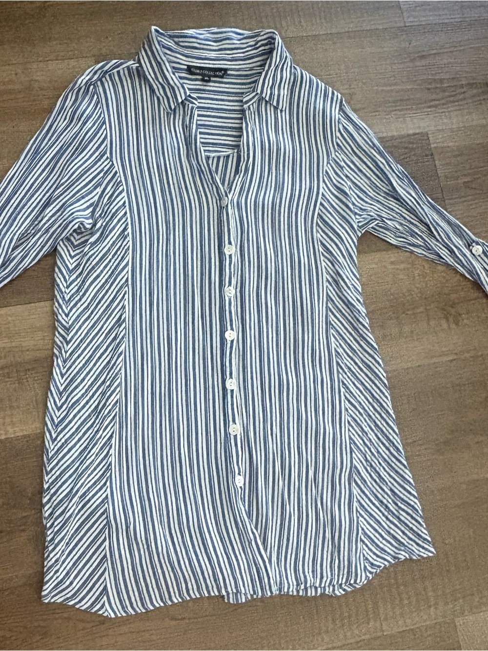 Blue and White Striped Women’s Swim Coverup Shirt Dress